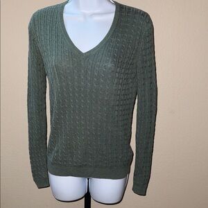 Massimo Dutti Sage Green V-Neck  Cable Knit Sweater Women’s Size XS